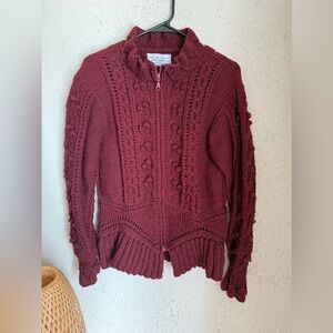 Women's Cable-Knit Zip Cardigan - Burgundy